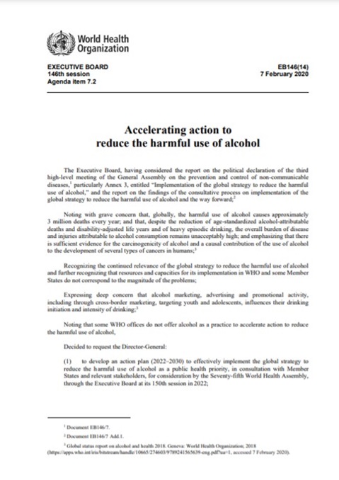 Decision EB146(14) Accelerating action to reduce the harmful use of alcohol